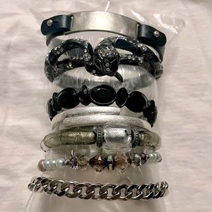 Witchy goth bracelets lot of 7 black and silver, snake